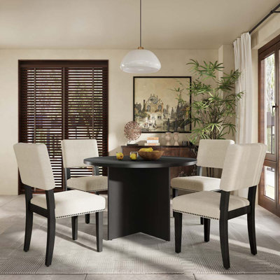 5-Piece Round Dining Table Set Pedestal Kitchen Table Set with 4 Upholstered Dining Chairs -  Red Barrel StudioÂ®, 3D01736B9214444484C8E7A7C100ADDC