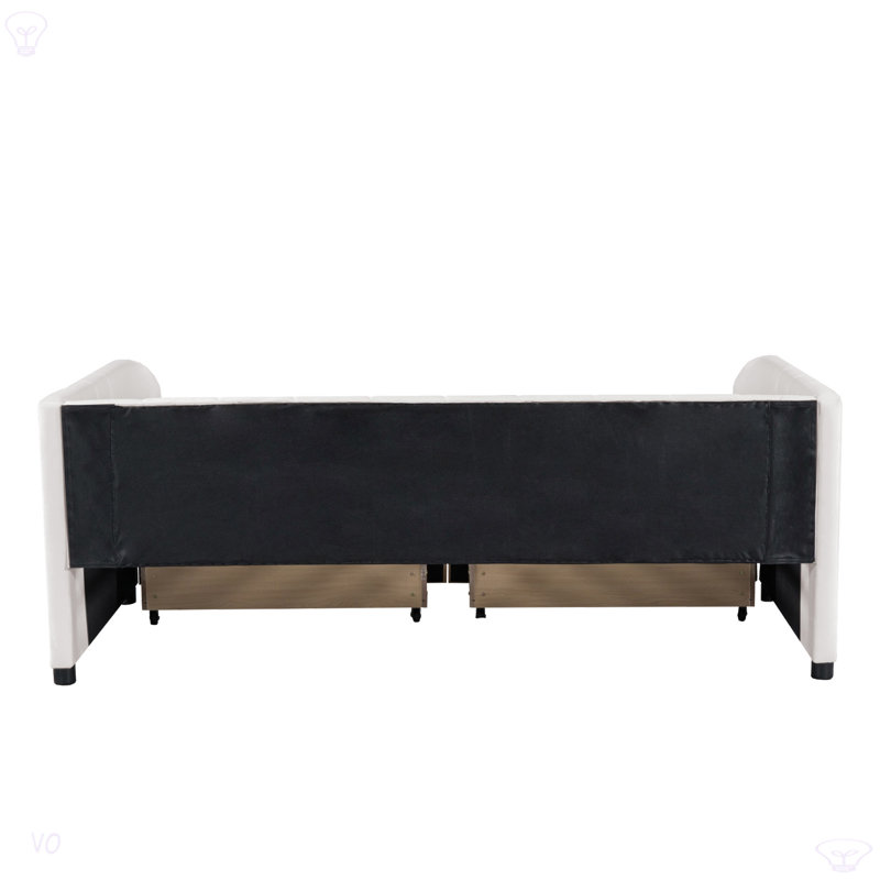 Lit de jour simple rembourré avec dossier ergonomique et 2 tiroirs, Beige