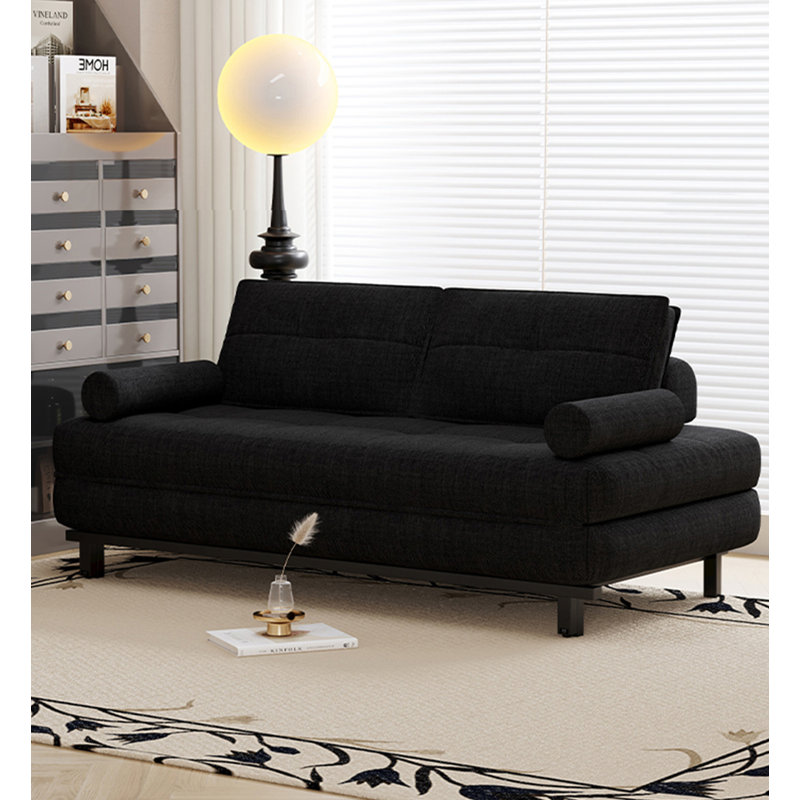 Canapé noir en polaire grainée et acier au carbone, style Mid-Century, pour chambre et salon