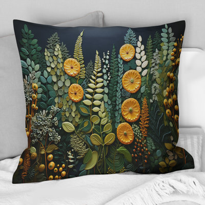 Yellow Ferns Plant Forest Tapestry - Ferns Printed Throw Pillow