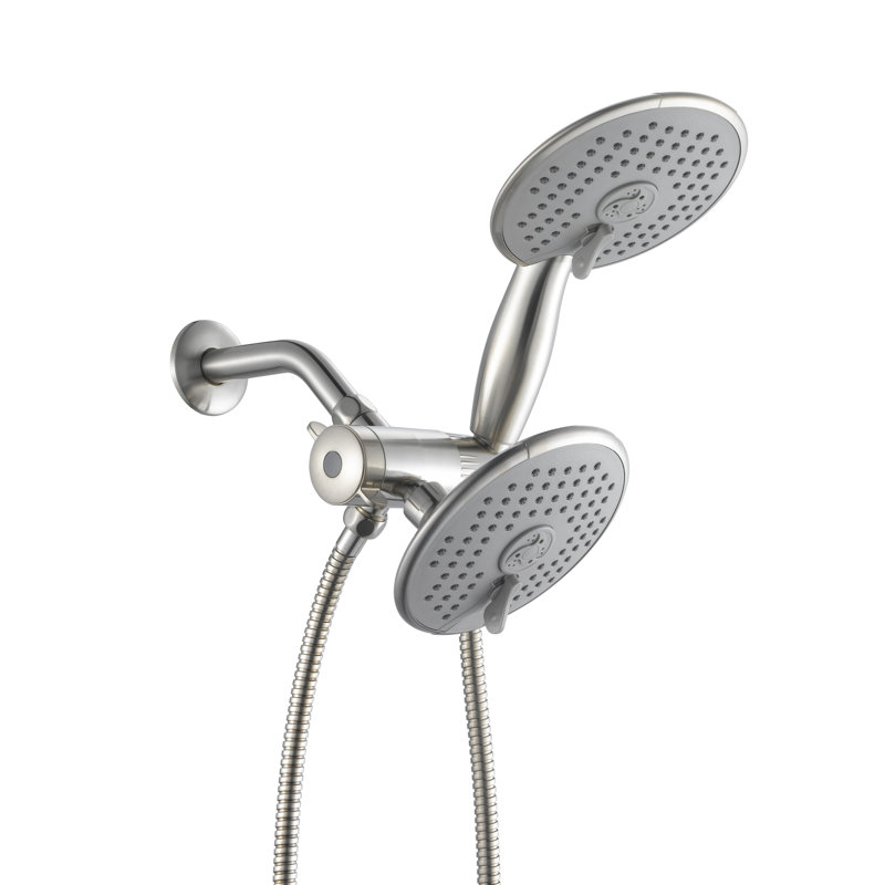 Brushed Nickel Dual Shower Head with 8-Ft Hose