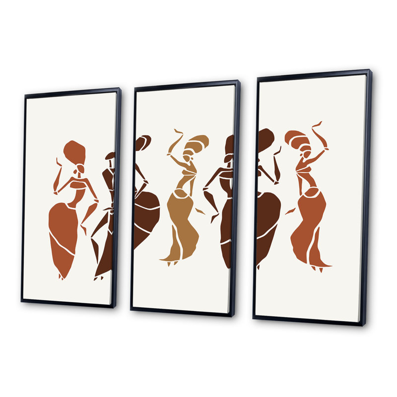 Belles silhouettes de danseurs afro-américains - ensemble d'art mural sur toile Glam, ensemble de 3, Noir