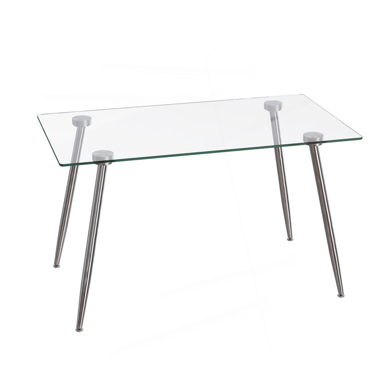 Glass Dining Table, Modern Rectangular Table With Tempered Glass Tabletop & Sliver Metal Legs, Simplistic Kitchen Table, Versatile Table For Home Office (0 Damage)
