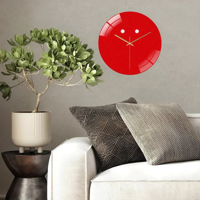 12" Round Tempered Glass Wall Clock with Silent Quartz Movement