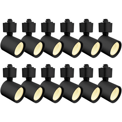 Luxrite 2 po Rail d'éclairage à DEL 5CCT, CRI90, 10 W, 800 lumens, inclinaison réglable de 358 ° + 90 °, têtes d'éclairage de type H, à intensité variable, ETL, paquet de 12 rond noir