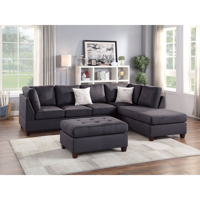 Upholstered L-Shaped Sectional Reversible, Ebony