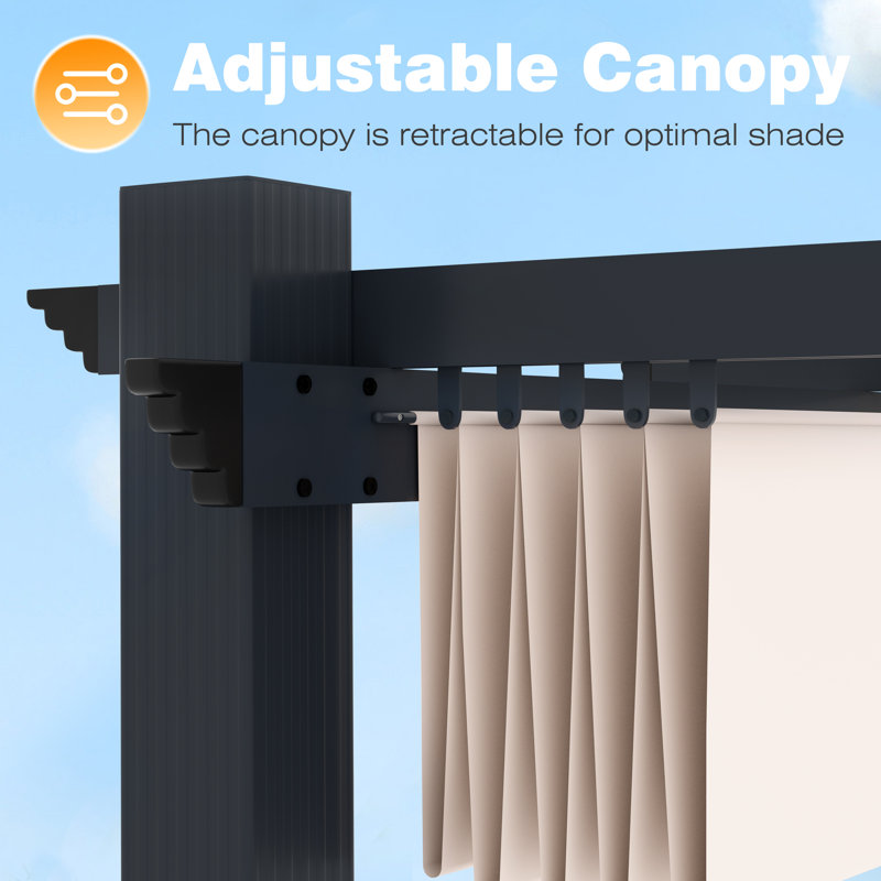 Aluminum Pergola with Canopy, Cream, 13 ft. W x 10 ft. D