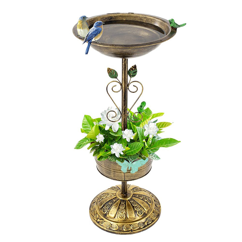 Bain d'oiseaux à piédestal avec pot à fleurs