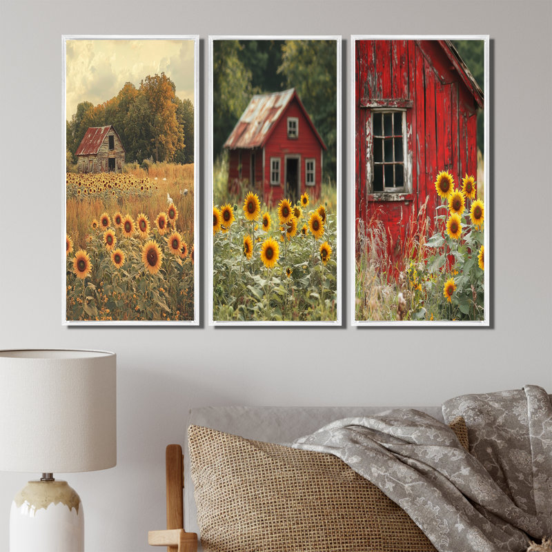 Tournesols par le poulailler I - Collection de décorations murales tournesols, H 28 po x l 36 po, Blanc