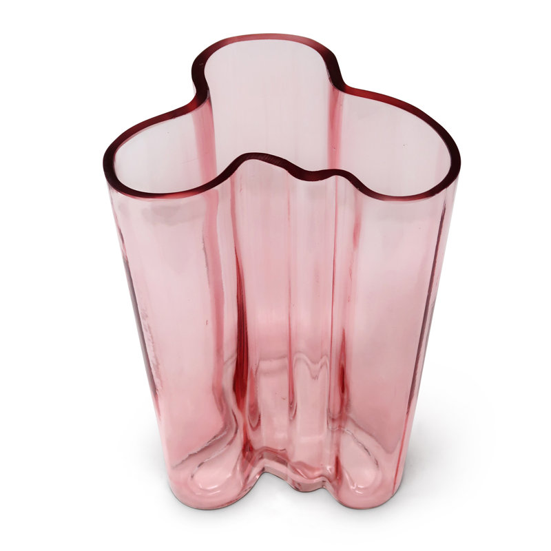 Tinted Curved Vase, 9.80" H x 5.50" W x 6.50" D, Pink