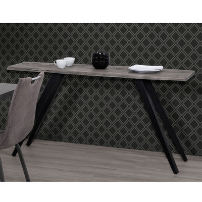 Console de 60 pouces en bois d'acacia et en métal avec bord vivant, pieds inclinés et design rustique moderne pour le salon