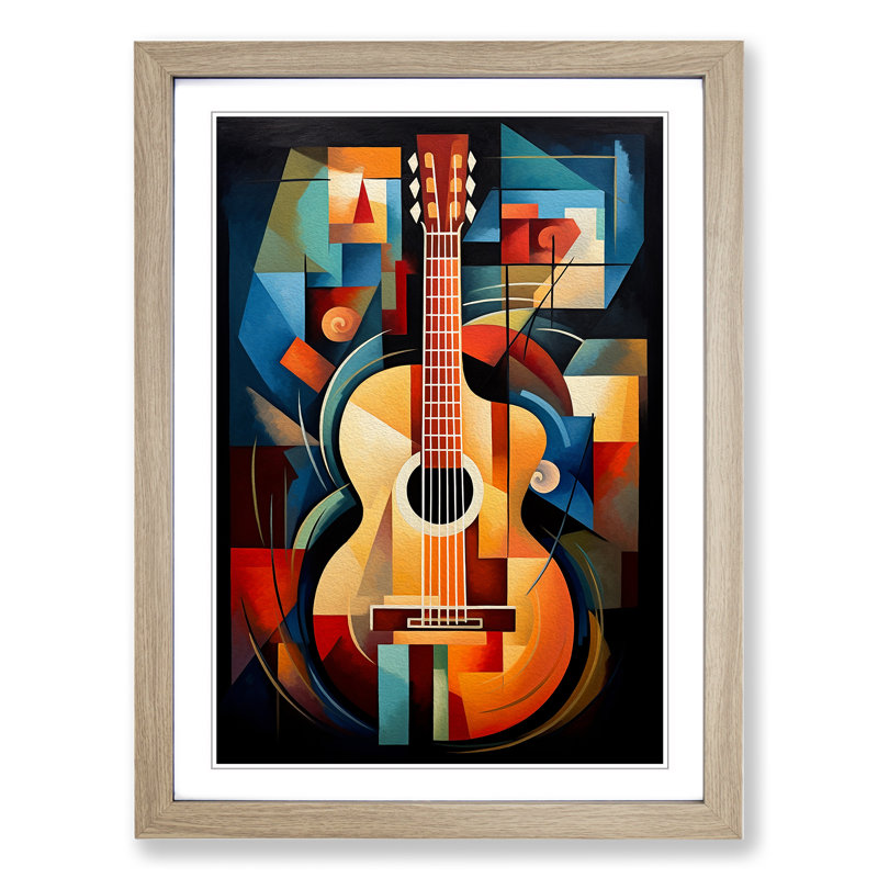 Acoustic Guitar Cubism - Framed Print, 46cm H x 34cm W x 2cm D, Oak Framed