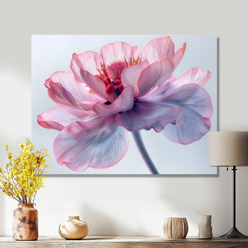 Rose et blanc chaud, souci, art mural, H 12 po x l 20 po, Toile tendue