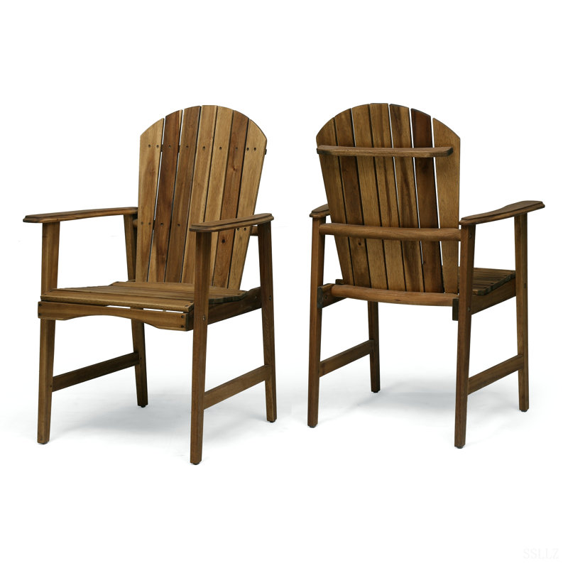 Outdoor Weather Resistant Acacia Wood Adirondack Dining Chairs (Set Of 2), Natural