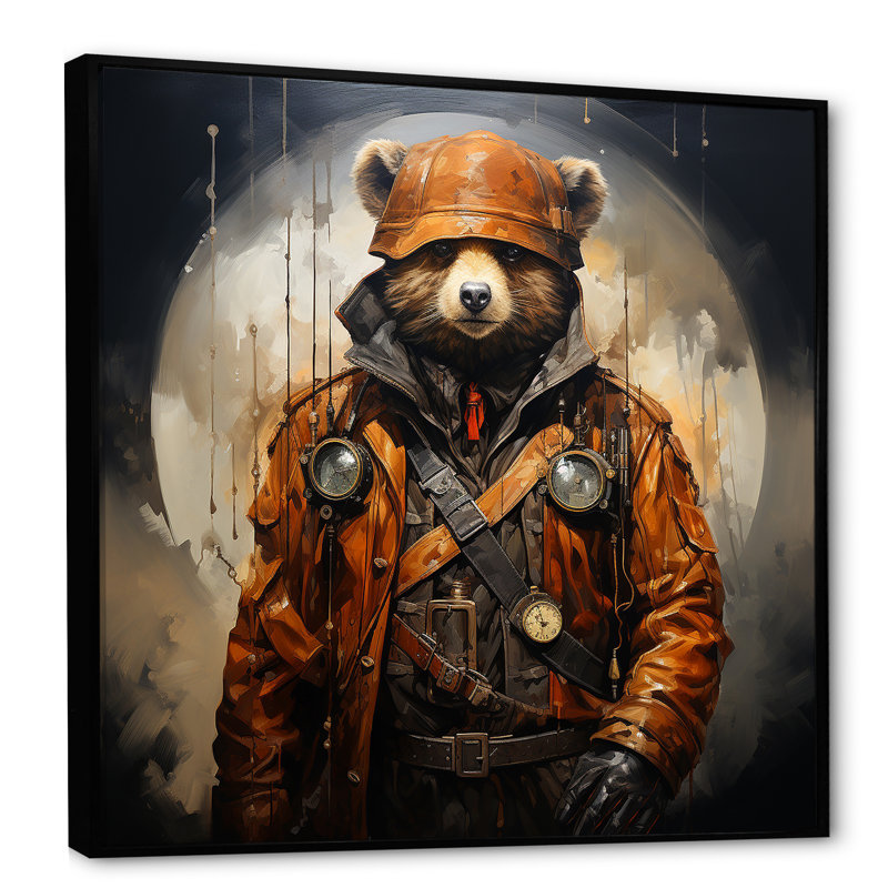Art mural Steampunk Fashion II - Ours 2, Cadre flottant noir, H 16 po x l 16 po x P 1 po
