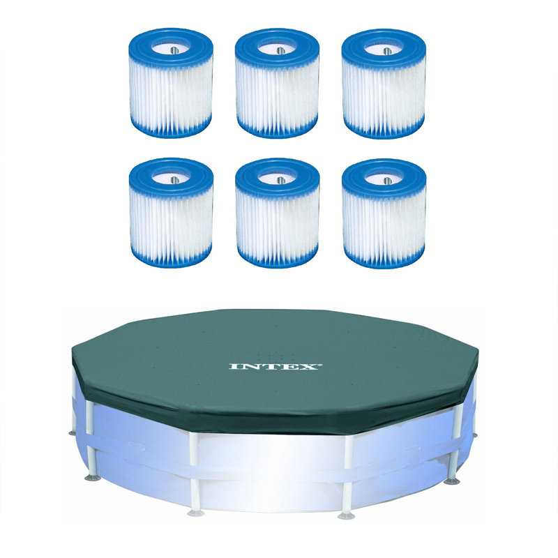 Intex Pool Filter (6 Pack) With Intex 10-Foot Round Above Ground Pool Cover