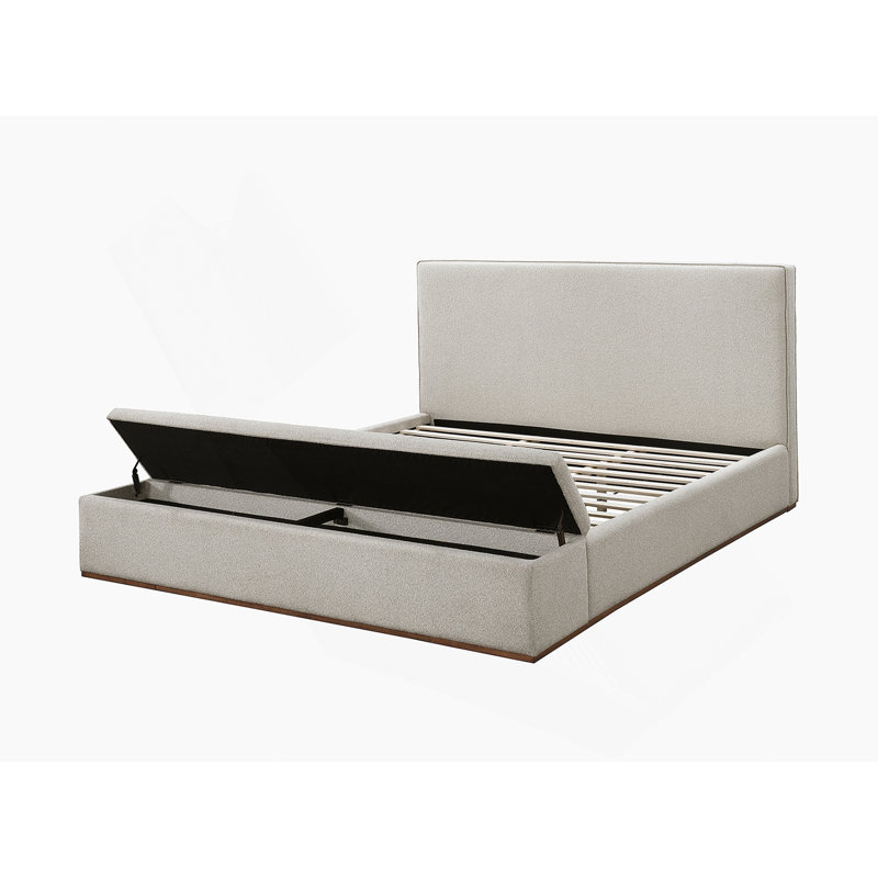Grand lit en lin beige avec rangement, Grand lit