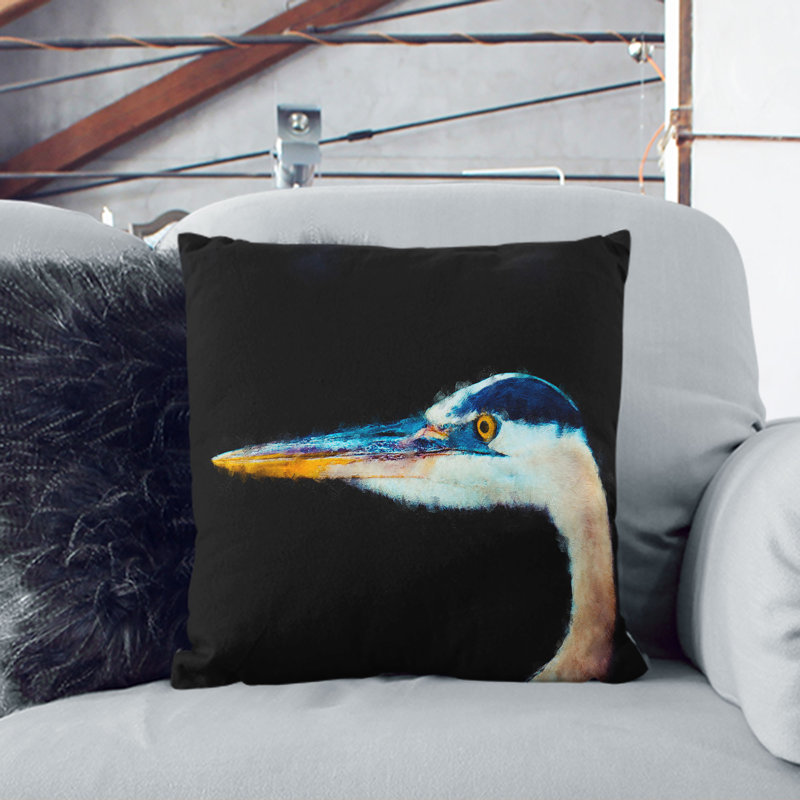 Heron Portrait Painting Cushion with Filling, 40cm H x 40cm W x 15cm D