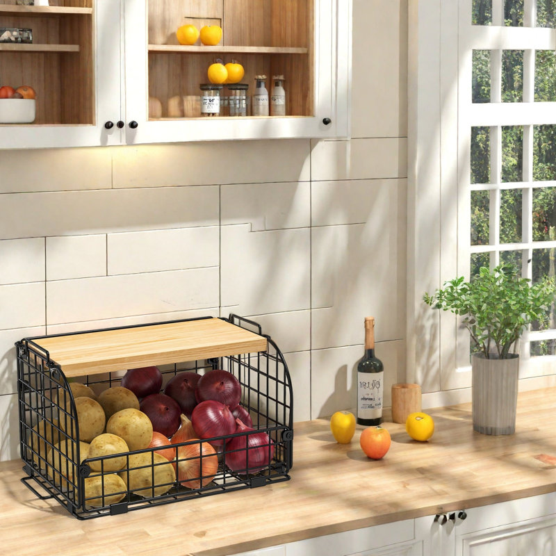 2 Set Stackable Wire Basket With Openable Top