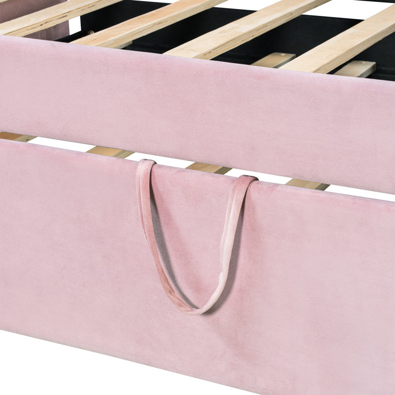 Lit de jour rose simple avec lit gigogne et revêtement en velours, fonction 2 en 1 pour les chambres d'amis, lit douillet confortable pour la nuit, lit doux, chambres à coucher, lit supplémentaire