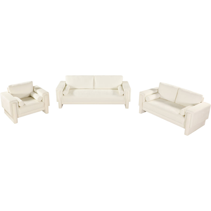 Causeuse à accoudoirs carrés de 65 po avec accoudoirs carrés CAL117 d'Ivanio, Tissu chenille crème