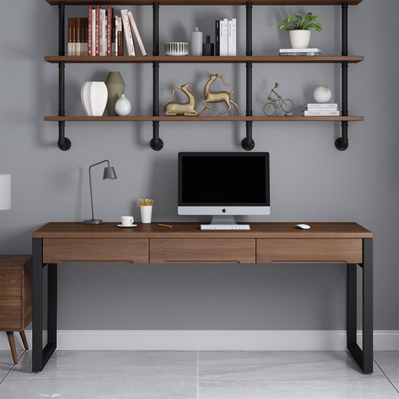 Bureau d'écriture rectangulaire en bois massif avec tiroirs Nut-brown, 29.5" H x 78.7" W x 23.6" D