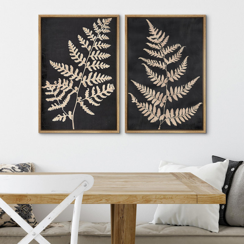 «Vintage Fern Leaf Silhouettes Natural Botanical Rustic», 2 pièces sur toile, H 36 po x l 24 po, Encadré naturel