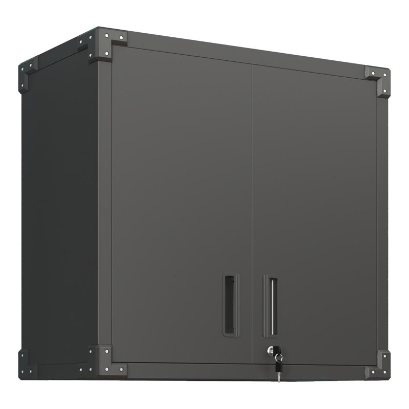 Metal Wall-Mounted Tool Storage Cabinet With 2 Locking Door 1 Adjustable Shelf 1 Opened Drawer For Garage Warehouse,Office,Assembly Required