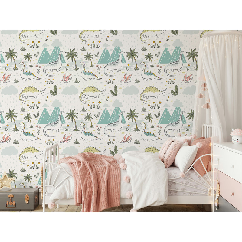 Mignon papier peint de chambre de bébé avec des montagnes de menthe, L 106 po x l 187 po