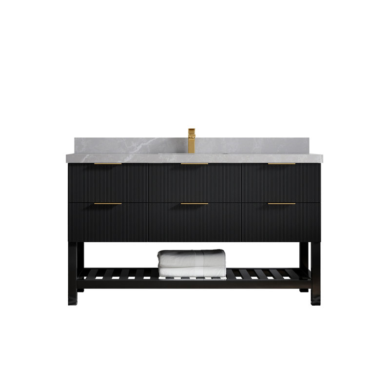 60'' Single Bathroom Vanity with Quartz Top, Pearl Light Gray