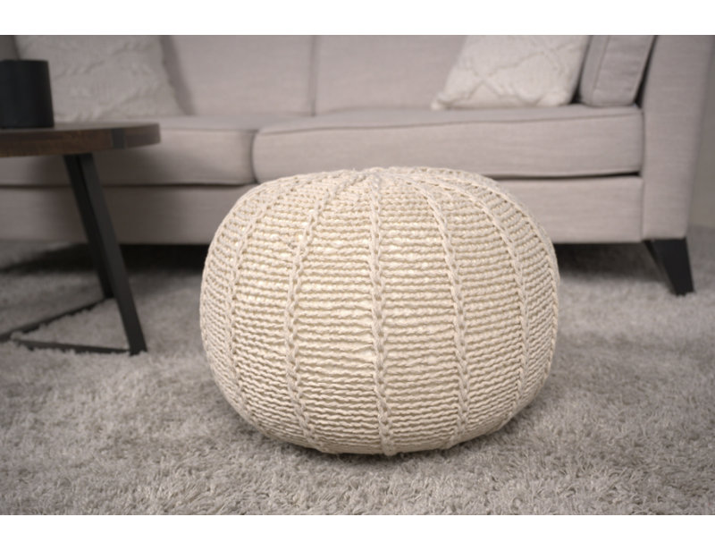 Pouf rond en coton, repose-pieds, H 12 po x l 19,75 po x P 19,75 po, Beige