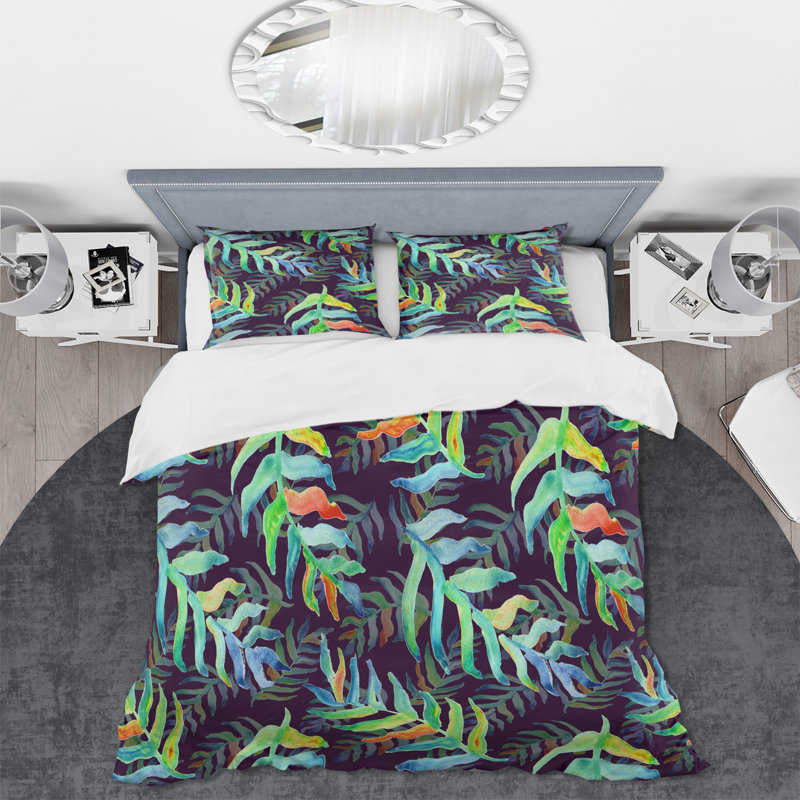 Summer Tropical Vibrant Leaves I - Ensemble de housse de couette traditionnel - Microfibre de polyester