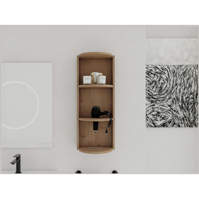 12" Bathroom Wall-Mounted Storage Rack, Imitative Oak