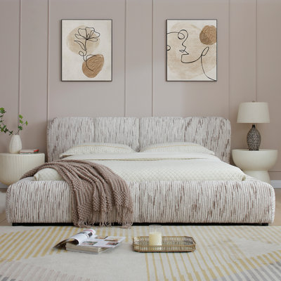 Sienna Upholstered Platform King Bed – Low Profile With Padded Headboard.