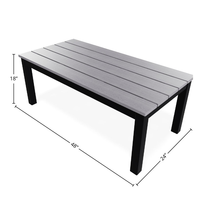 Table basse d'extérieur 24 po x 48 po en polymère rustique, Gris / Noir