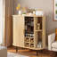 Armoire à vin cannelée avec support à vin à 8 grilles, 5 tablettes réglables à 5 niveaux, 2 porte-verres, 4 espaces de rangement cachés et portes coulissantes-366206540