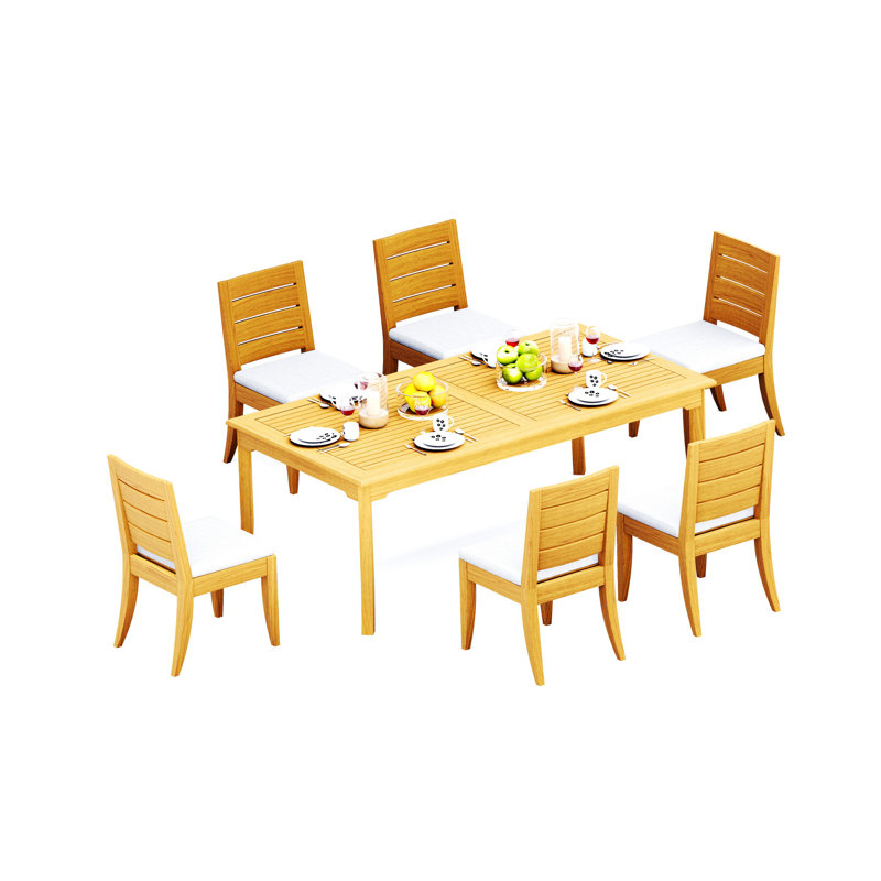 Ensemble de salle à manger 7 pièces en bois de teck de qualité A: table rectangulaire de 83 po avec chaises sans accoudoirs Atnas # 11AT1800
