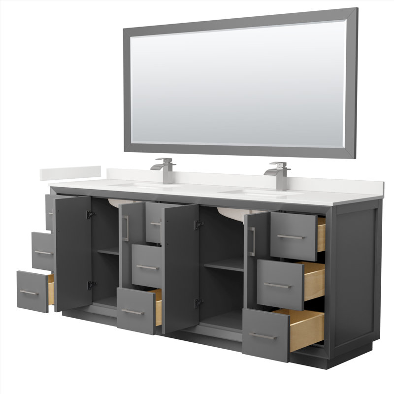 Strada 84'' W Double Vanity, Satin Bronze, Dark Gray, WDX13315