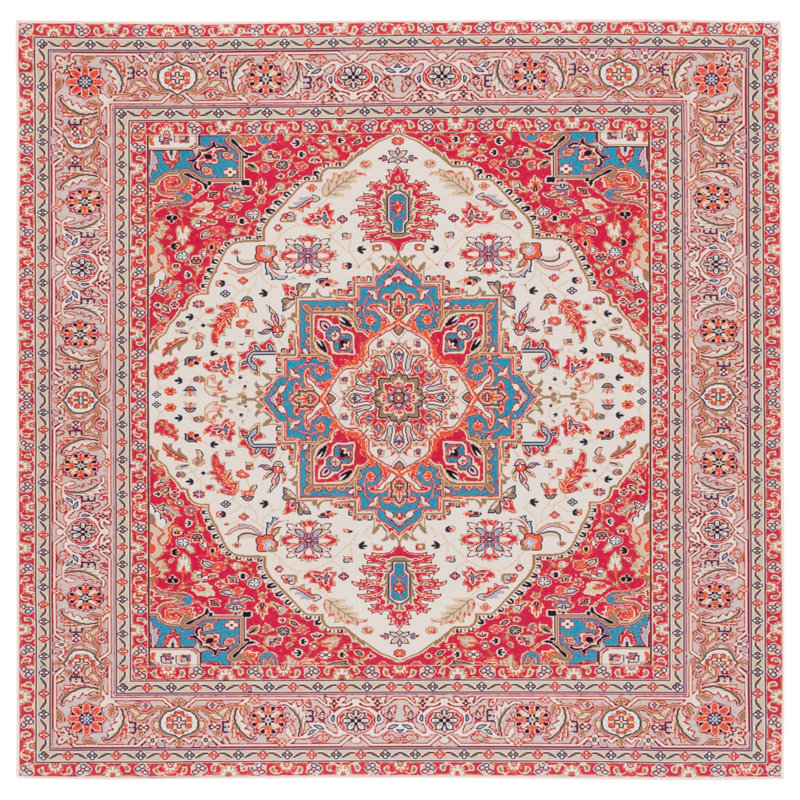 Tapis 107 antidérapant rouge / beige, Carré 6 pi