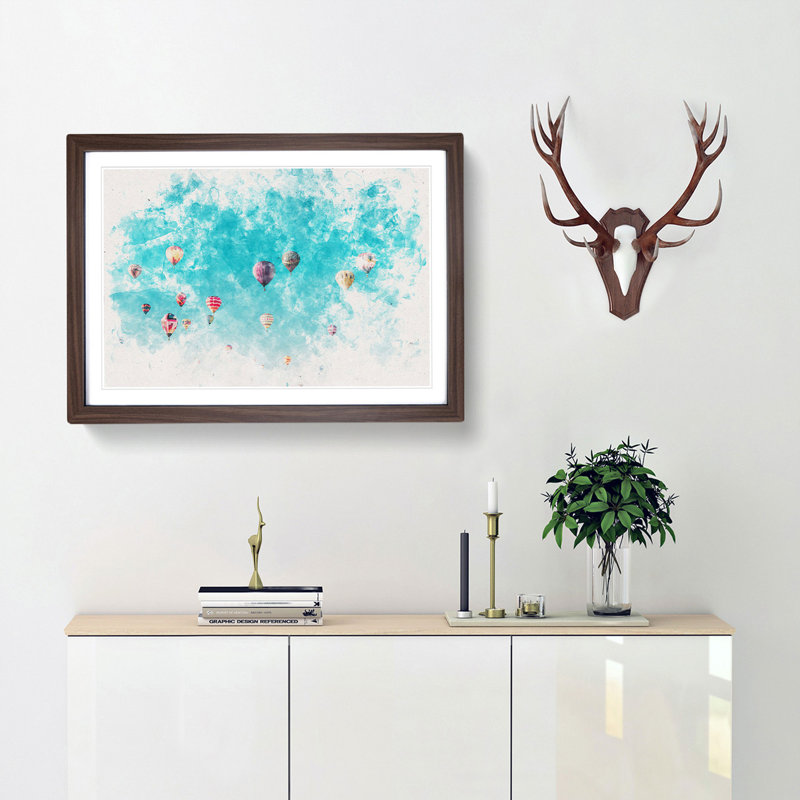 Going up in a Hot Air Balloon - Picture Frame Painting Print, 62cm H x 87cm W x 2cm D, Walnut Framed