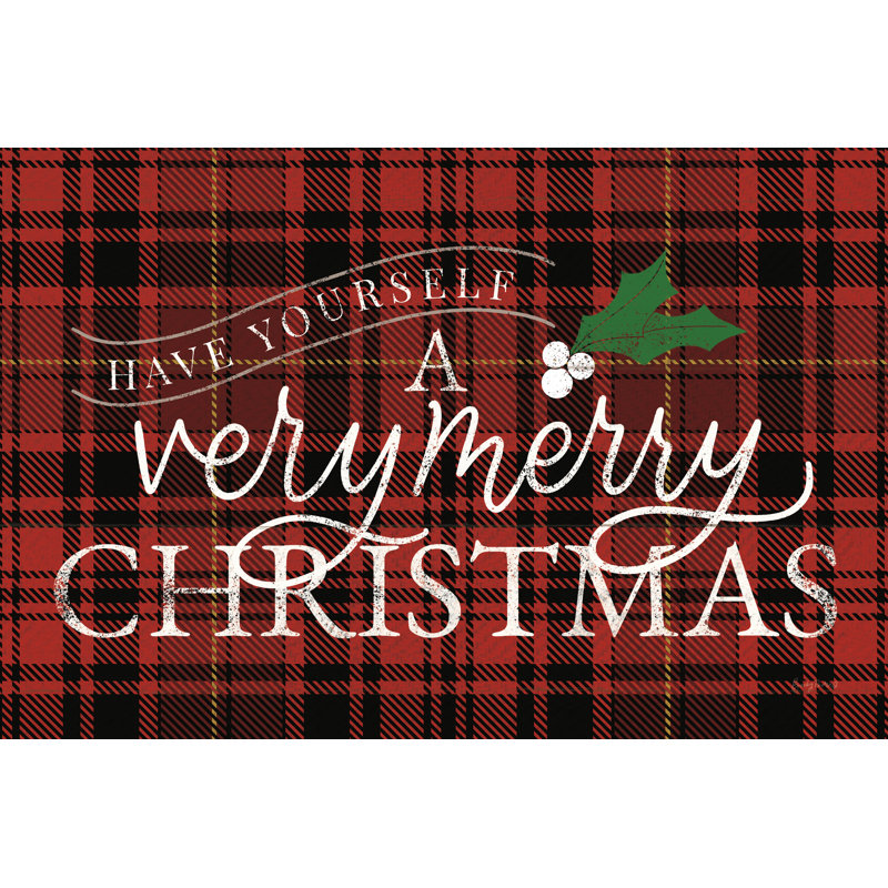 «Vintage Christmas IV Plaid» par Becky Thorns - Art textuel, Papier avec cadre simple argenté, Non, H 24 po x l 36 po