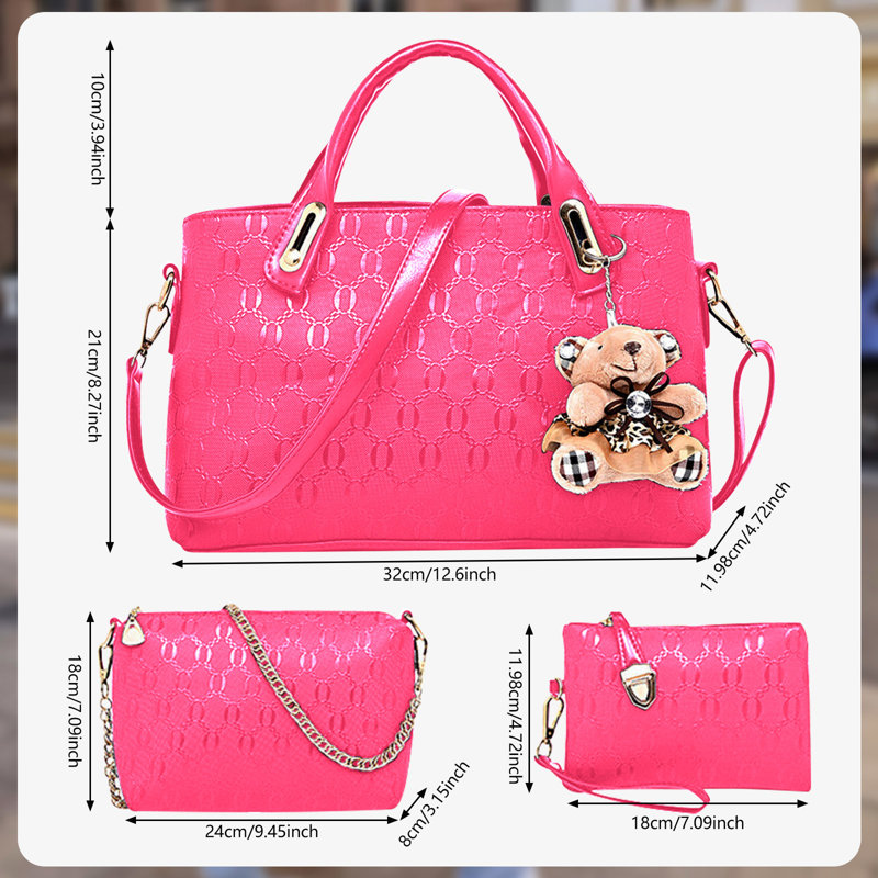 4 pièces / ensemble Sacs à main en cuir pour femme Sac à bandoulière Messenger, Magenta