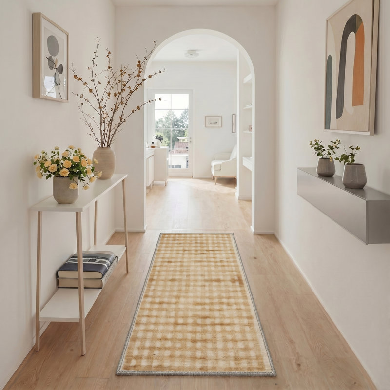 Liadan Aura Modern Machine Washable Beige / Brown Indoor Area Rug with Non-Slip Backing, Runner 2' x 6'