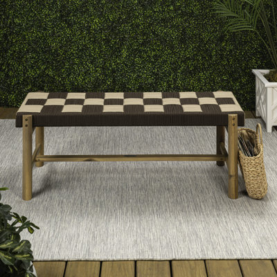 Denis 48" 2-Seat Backless 700-Lbs Support Acacia Wood Outdoor Bench With Checkerboard Woven Rope Seat