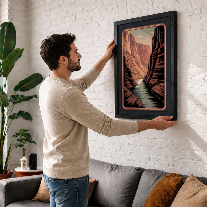 Canyon In Turquoise Art Deco - Print, A2 - 59.4 x 42.0 cm, Black