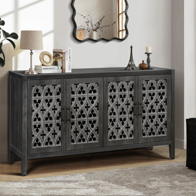 Armoire antique avec espace réglable - Portes évidées pour le salon et la télé en noir