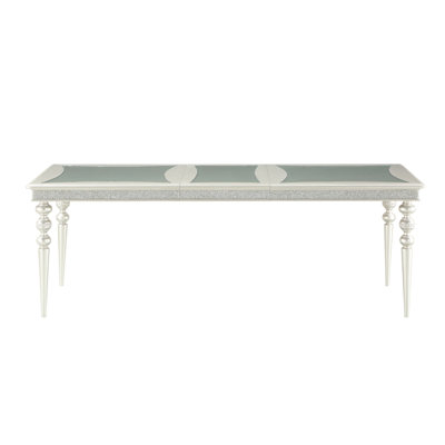 Extendable Dining Table - Platinum. 20" Leaf For Increased Length. Crafted From Hardwood Poplar, , And Composite. Enhanced With Exquisite Mirrored Rhinestone. Silver, 88" X 40" 30 Platinum Finish