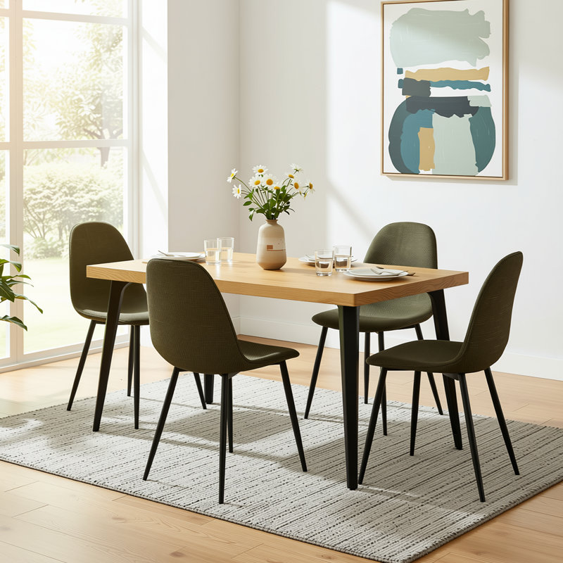 Ensemble de salle à manger 5 pièces rectangulaire de 63 po avec chaises rembourrées de style Mid-Century, Natural