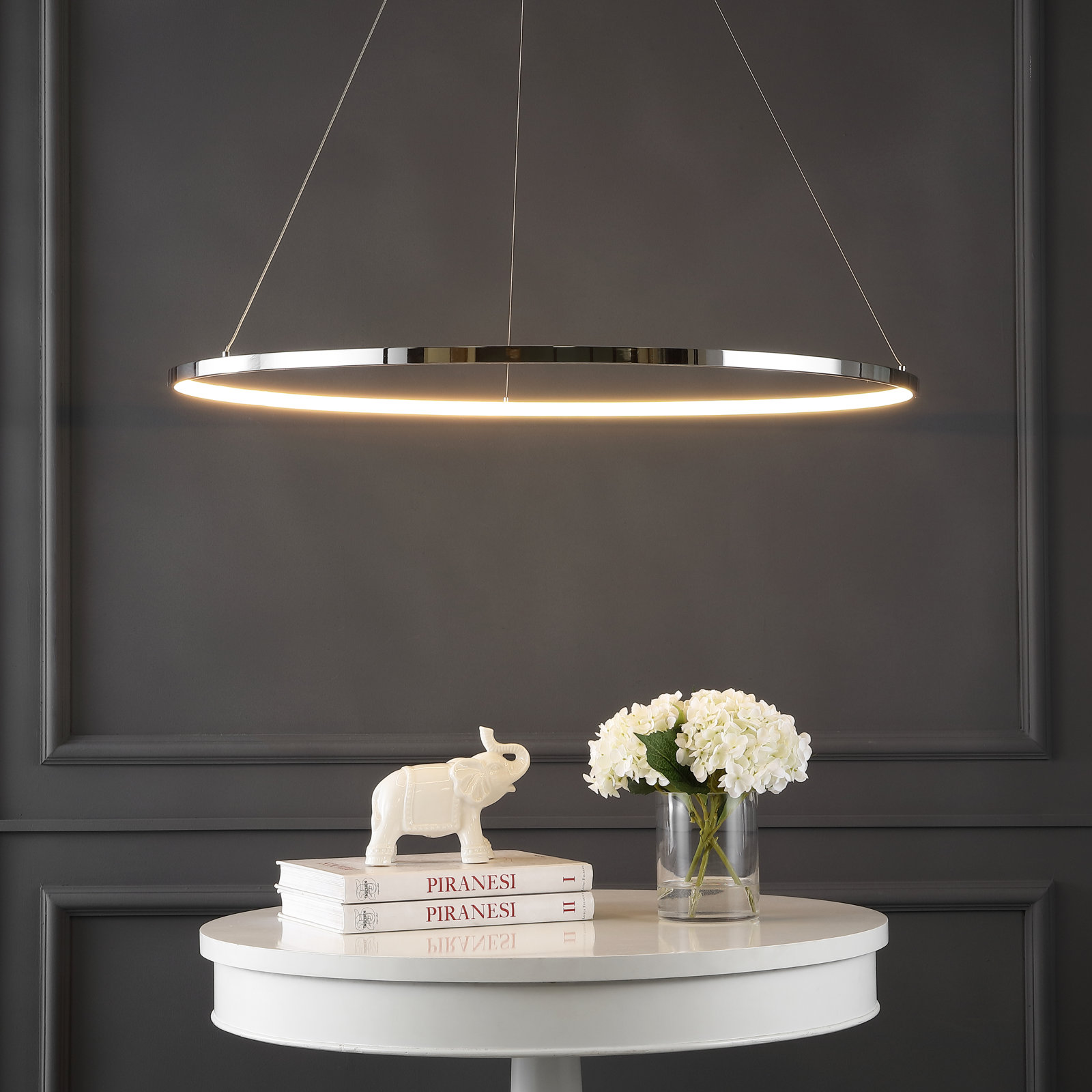 Odin Single Light Dimmable LED Pendant, Chrome, 0.75" H x 34.88" W x 34.88" D