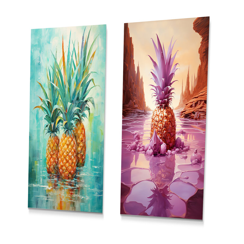 «Exotic Pineapple Oasis», ensemble de 2 reproductions d'art en métal, H 32 po x l 32 po